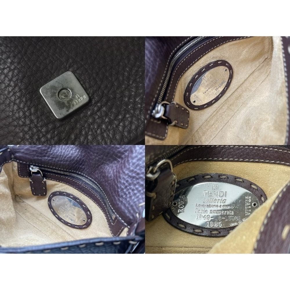 FENDI Selleria Mamma Bucket Shoulder Bag Brown Leather Double F Zucca Silver - Picture 8 of 9